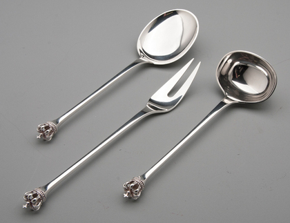 Danish Sterling Silver Crown Finial Serving Set  - Serving Spoon, Fork Ladle